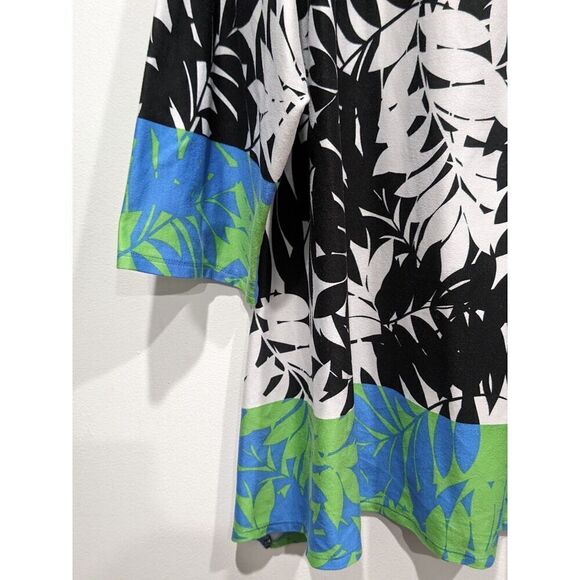 Ruby Rd Black & White Tropical Print Neon Trim 3/4 Sleeve V Neck Tunic Top, 3X - Picture 6 of 11